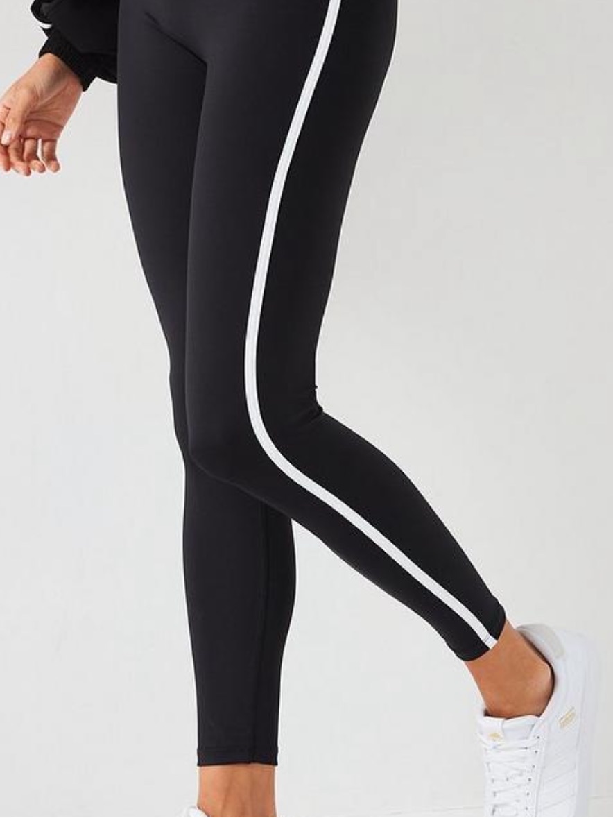Black Leggings With White Side Stripe Athletic Leggings